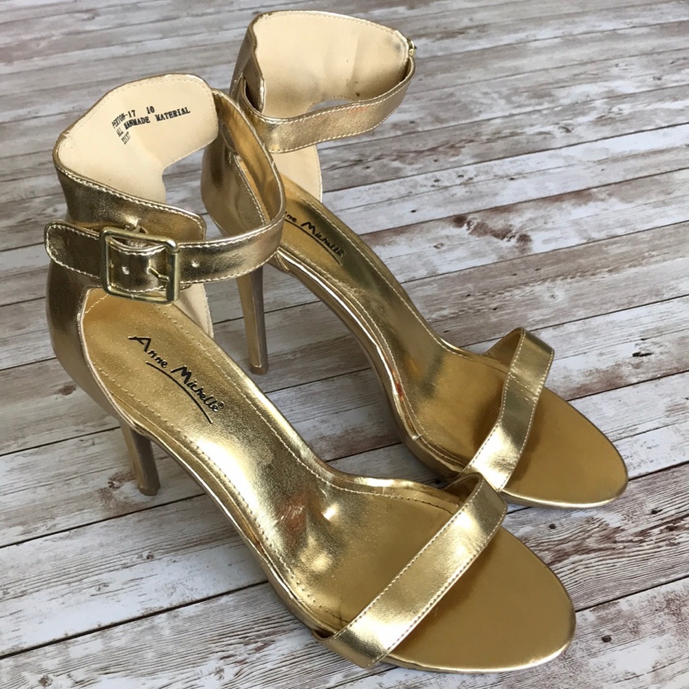 Gold Ankle Strap 4” Heels Size 10